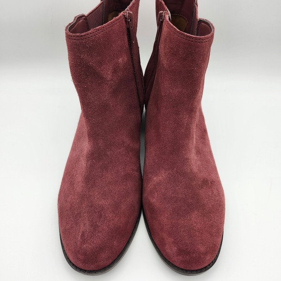 Vionic Roseland Maroon Red Suede Chelsea Block Heel Ankle Boots Women 7.5 W - Picture 3 of 9